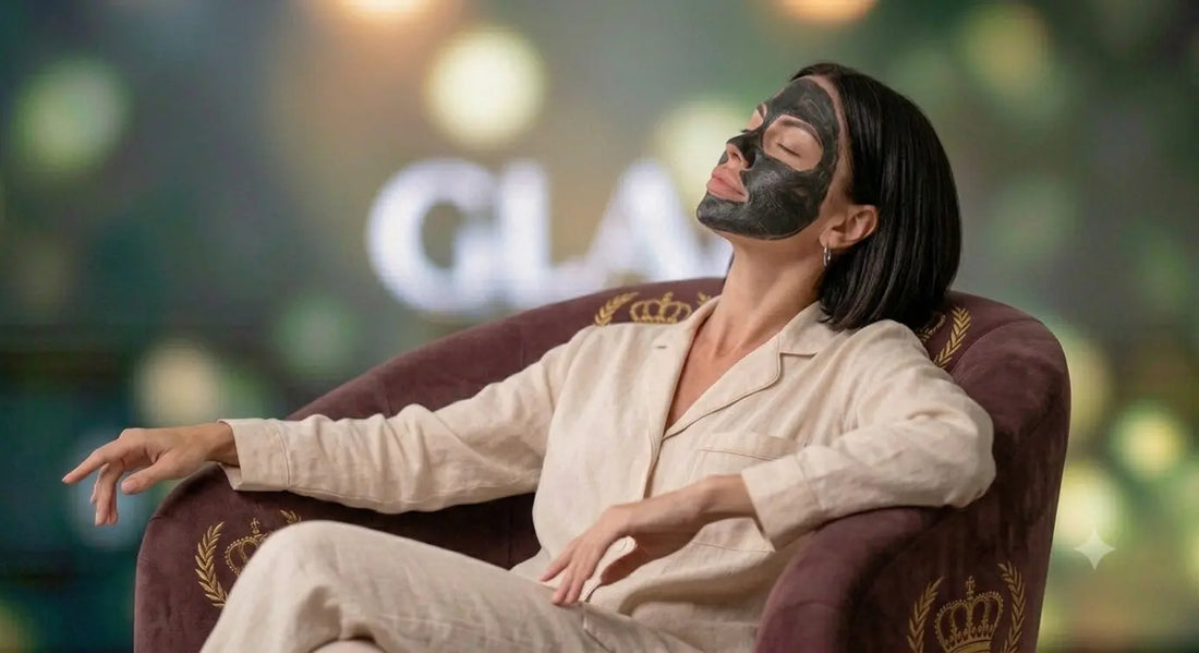 Woman relaxing with a charcoal face mask applied